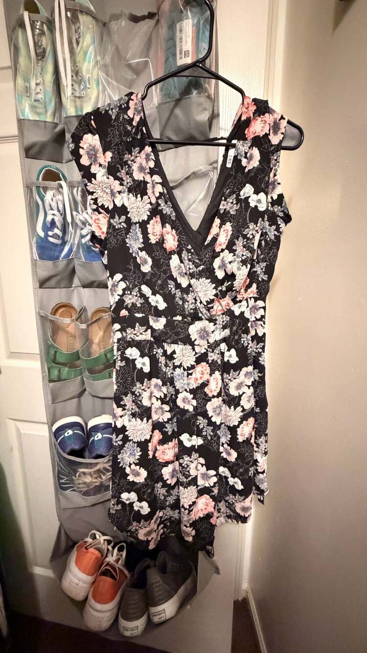 DR2 Floral V-Neck Fit and Flare Cap Sleeve Dress